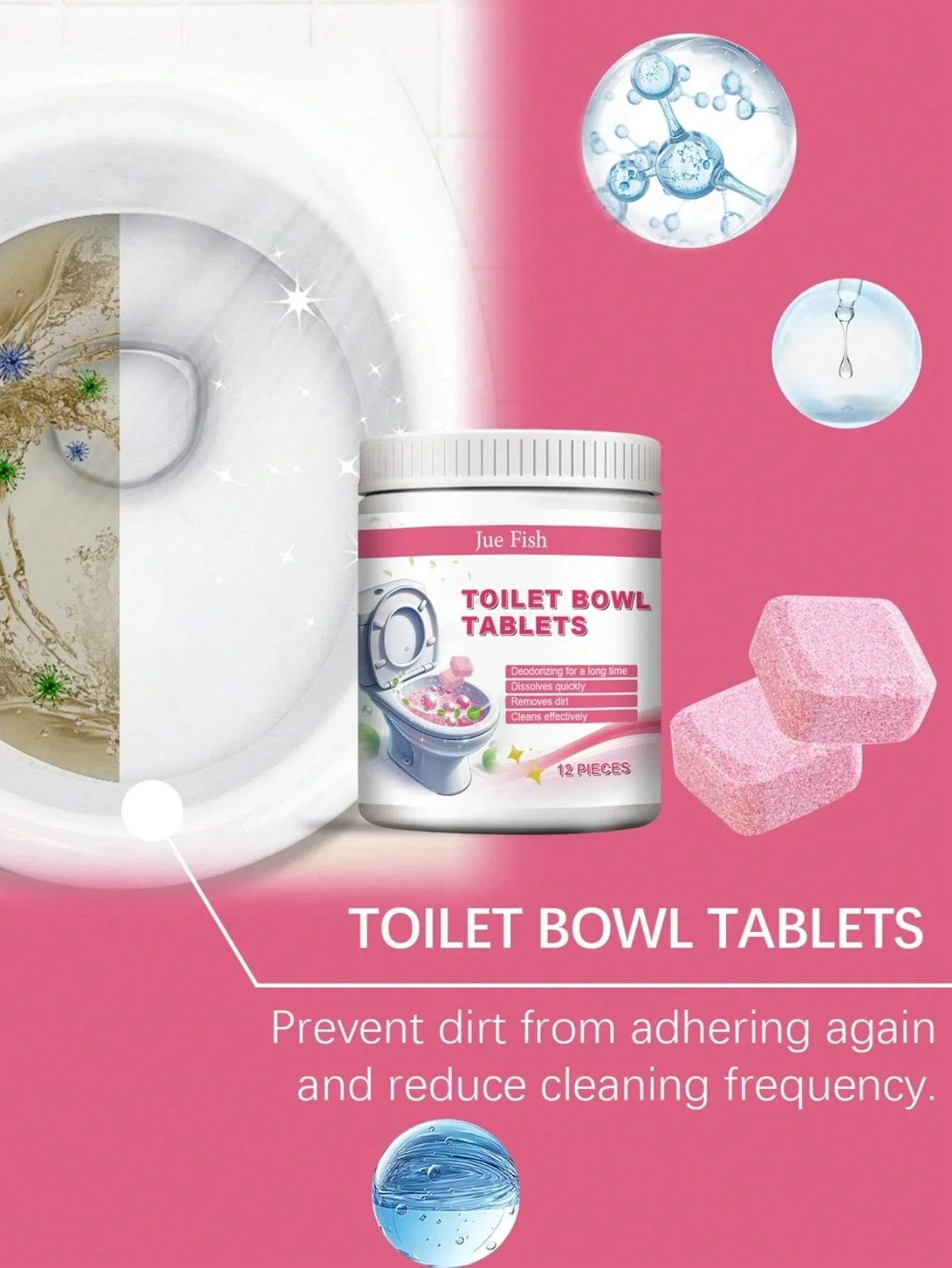 Jue-Fish™ Toilet Bowl Tablets – Effervescent Cleaner & Deodoriser